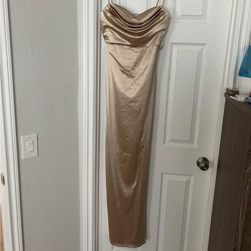Elegant Gold Satin Windsor Dress